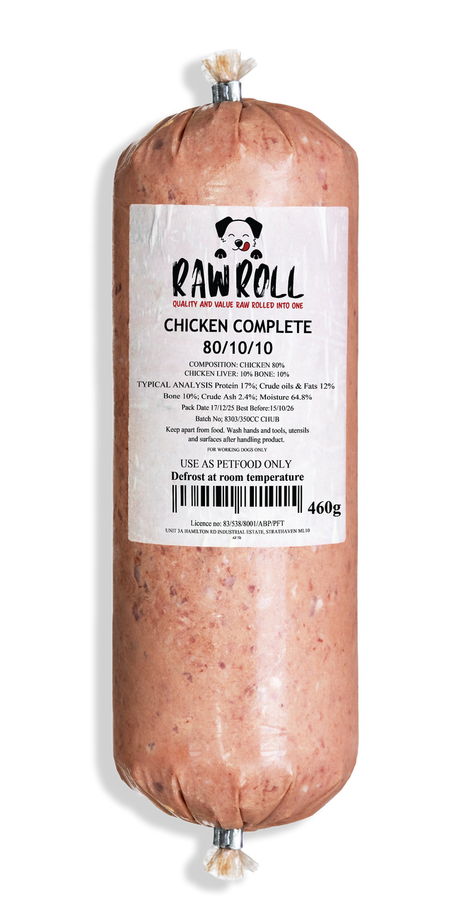 Raw Roll Chicken Complete 80/10/10 20 x 460g raw dog food box