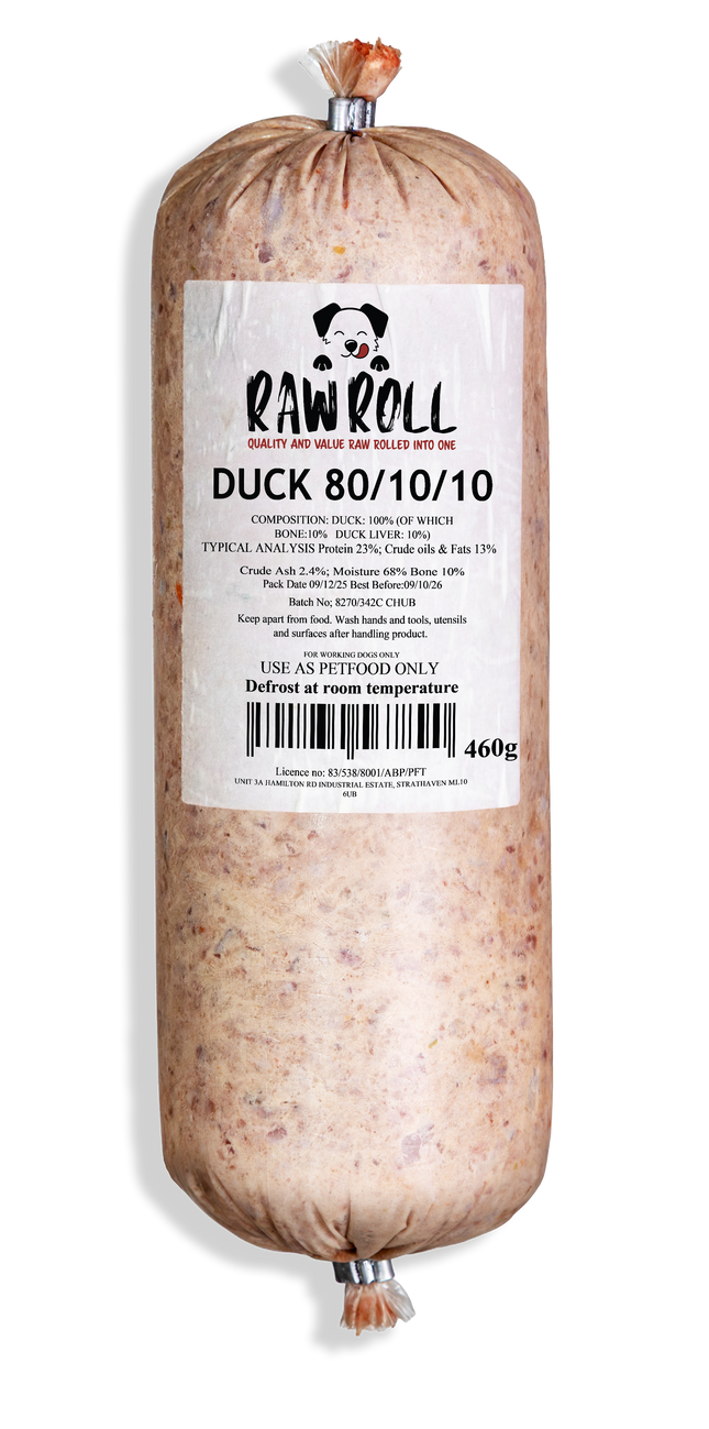 Raw Roll Duck 80/10/10 20 x 460g raw dog food box